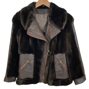 Russel Taylor Faux Fur Distressed Faux Leather Jacket
